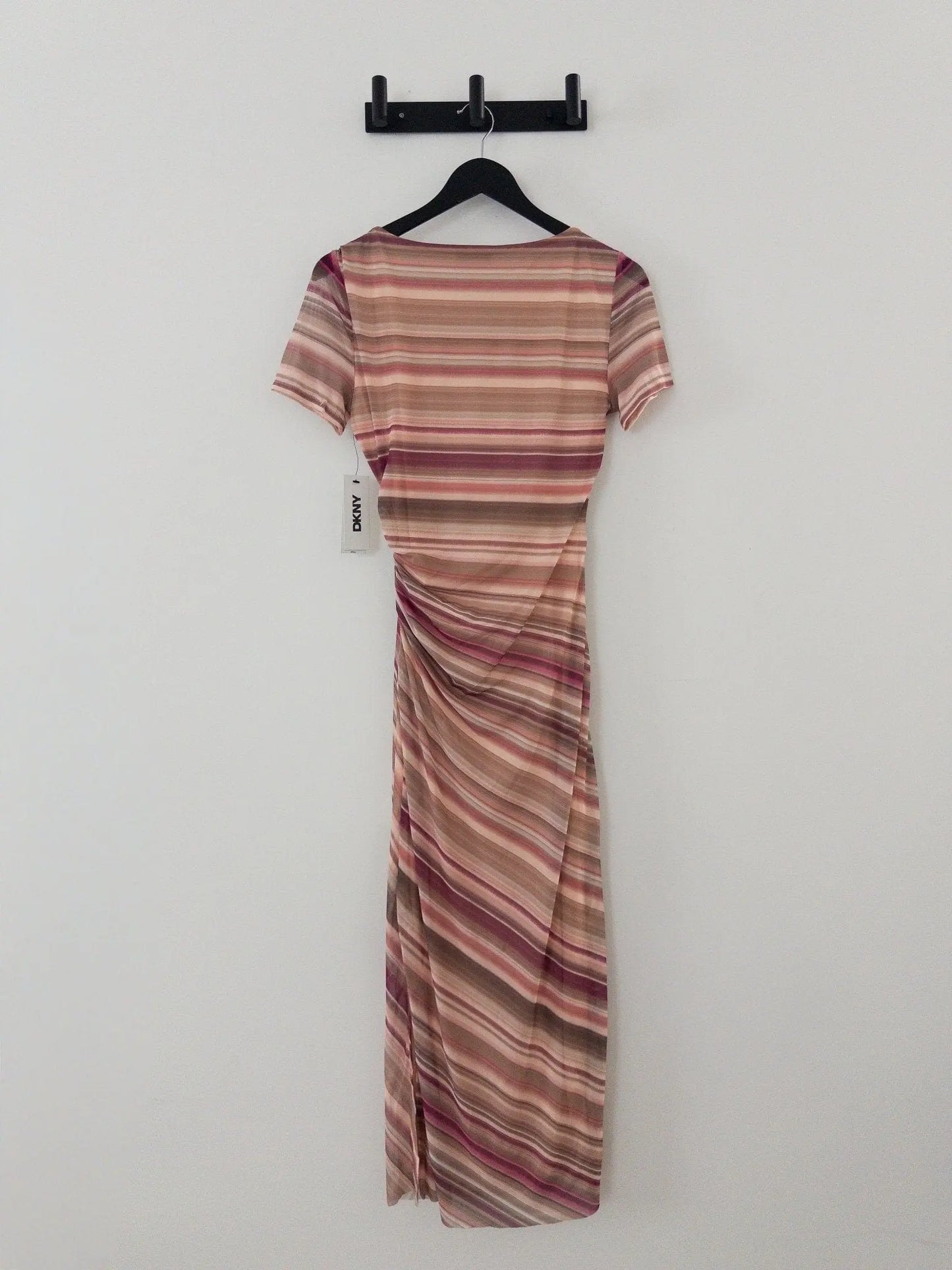 Mesh Striped Side-Knot Boat-Neck Midi Dress DKNY 