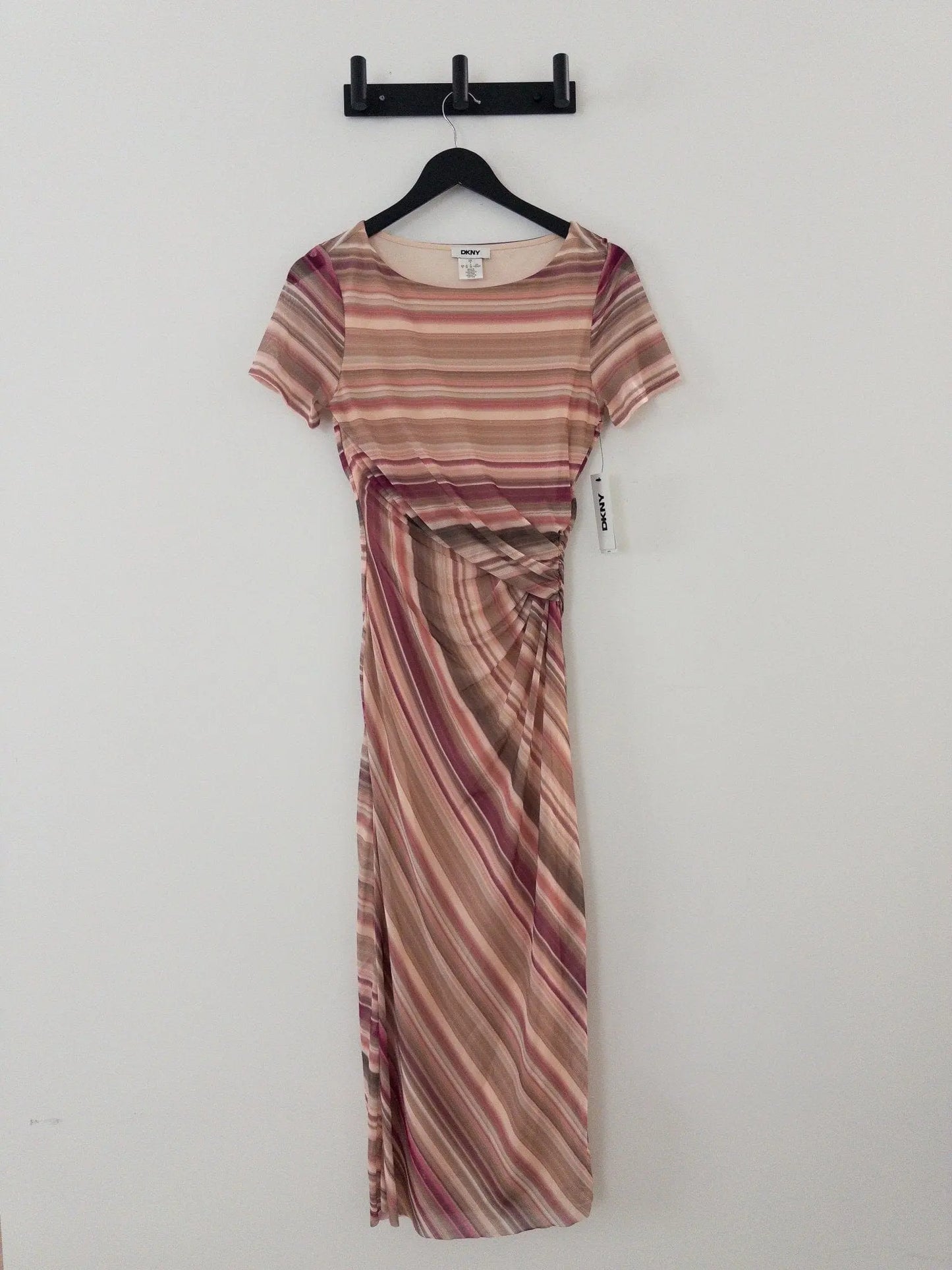 Mesh Striped Side-Knot Boat-Neck Midi Dress DKNY 