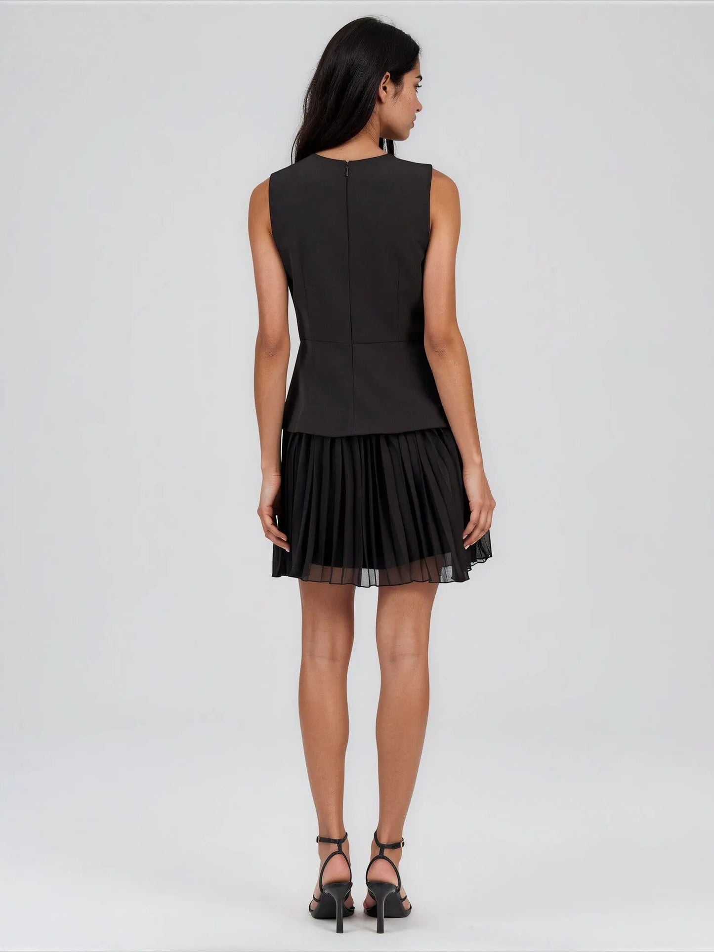 Mixed-Media Sleeveless Pleated Dress - Layalita