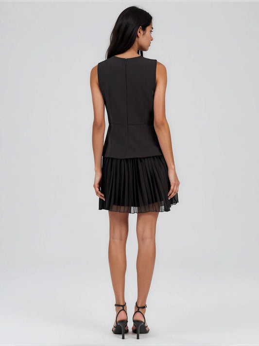 Mixed-Media Sleeveless Pleated Dress - Layalita