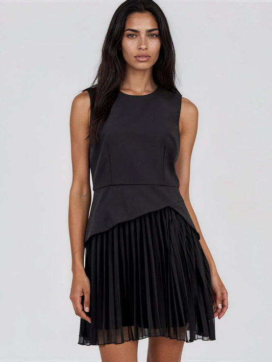 Mixed-Media Sleeveless Pleated Dress - Layalita