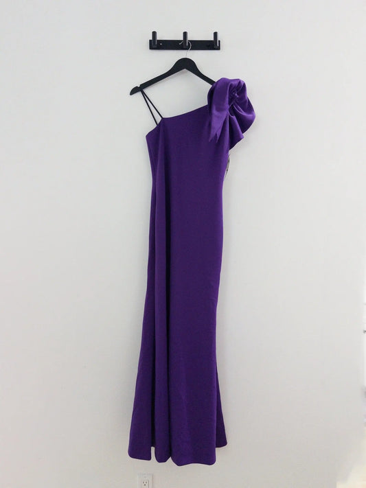 One-Shoulder Scuba Crepe Gown - Layalita