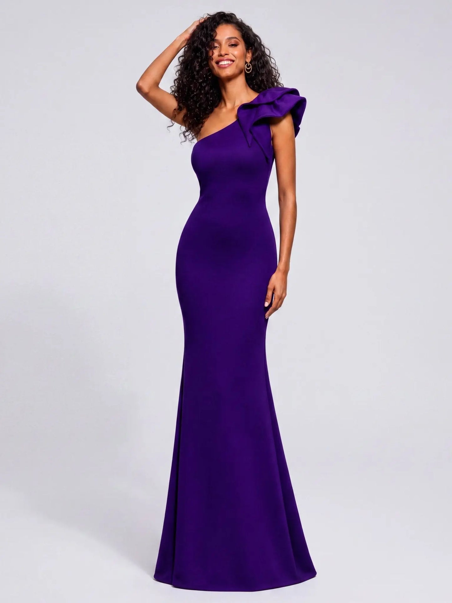One-Shoulder Scuba Crepe Gown - Layalita
