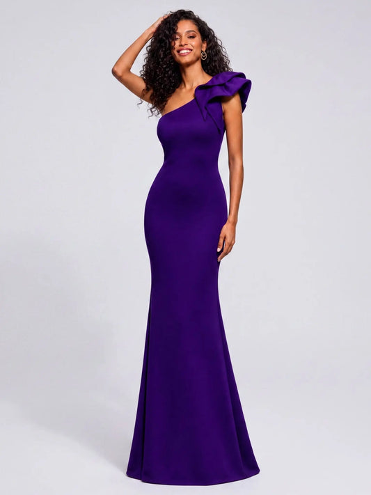 One-Shoulder Scuba Crepe Gown - Layalita