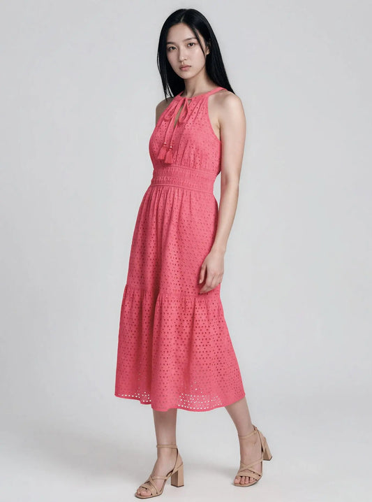 Petite Cotton Tie-Neck Sleeveless Tiered Dress - Layalita