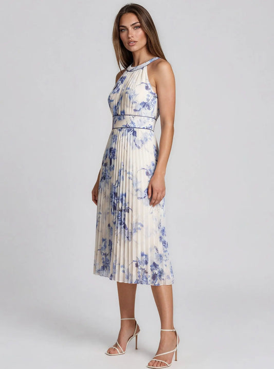 Petite Floral Halter Neck Chiffon Dress - Layalita