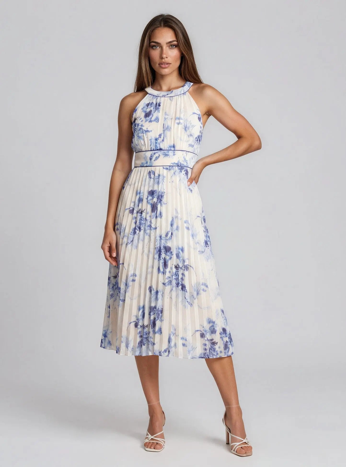 Petite Floral Halter Neck Chiffon Dress - Layalita