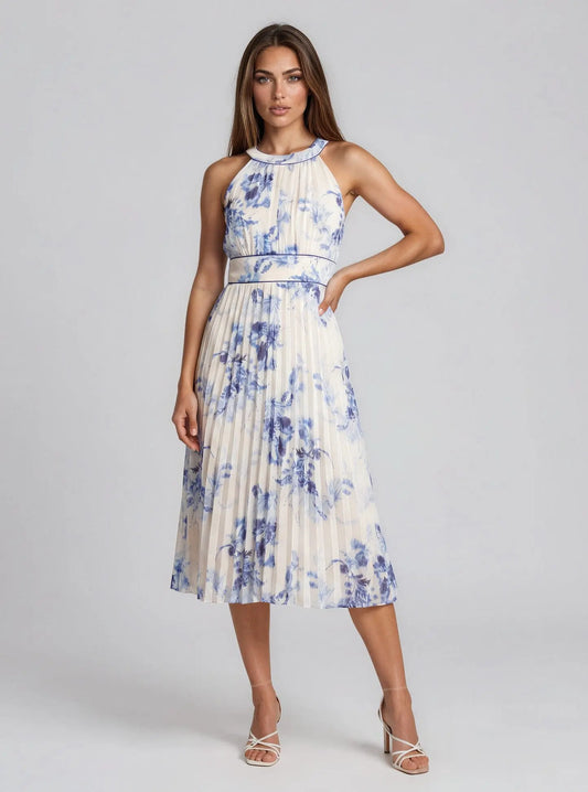 Petite Floral Halter Neck Chiffon Dress - Layalita