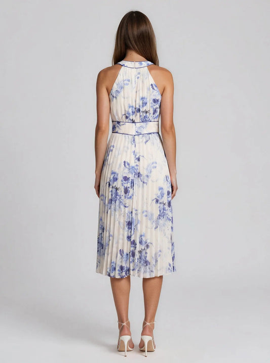 Petite Floral Halter Neck Chiffon Dress - Layalita