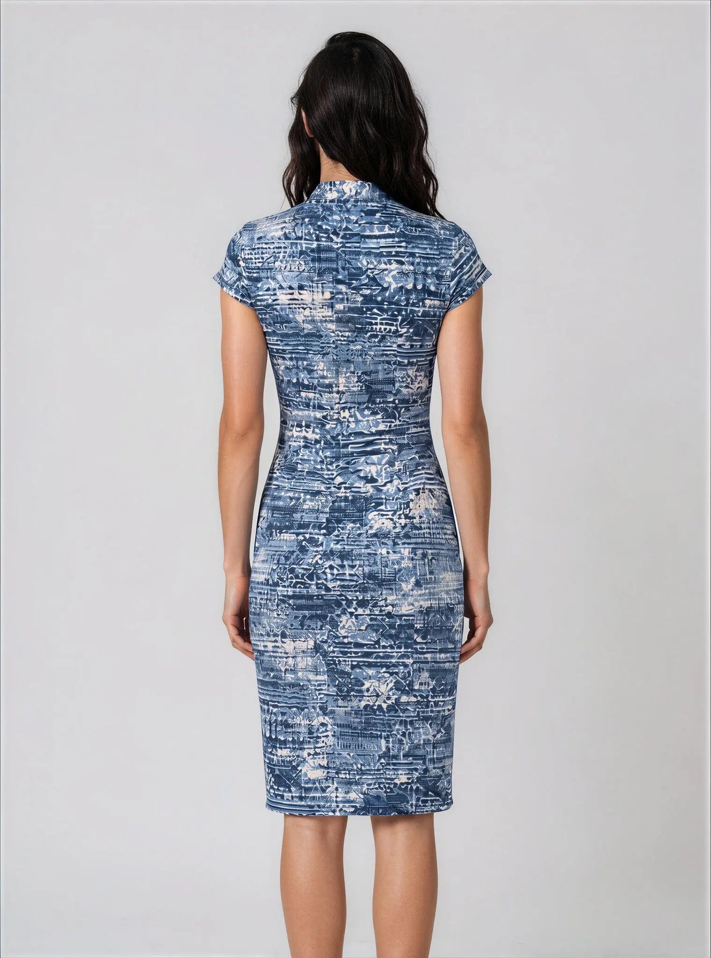 Petite Printed Short-Sleeve Scuba Sheath Dress - Layalita