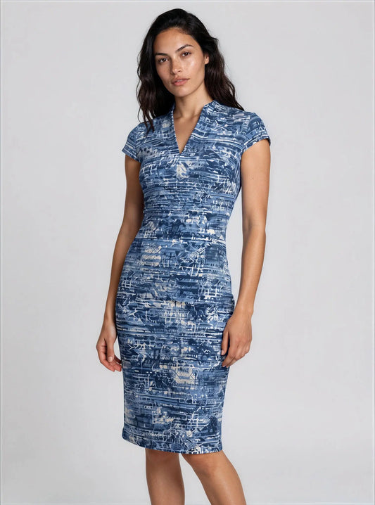 Petite Printed Short-Sleeve Scuba Sheath Dress - Layalita