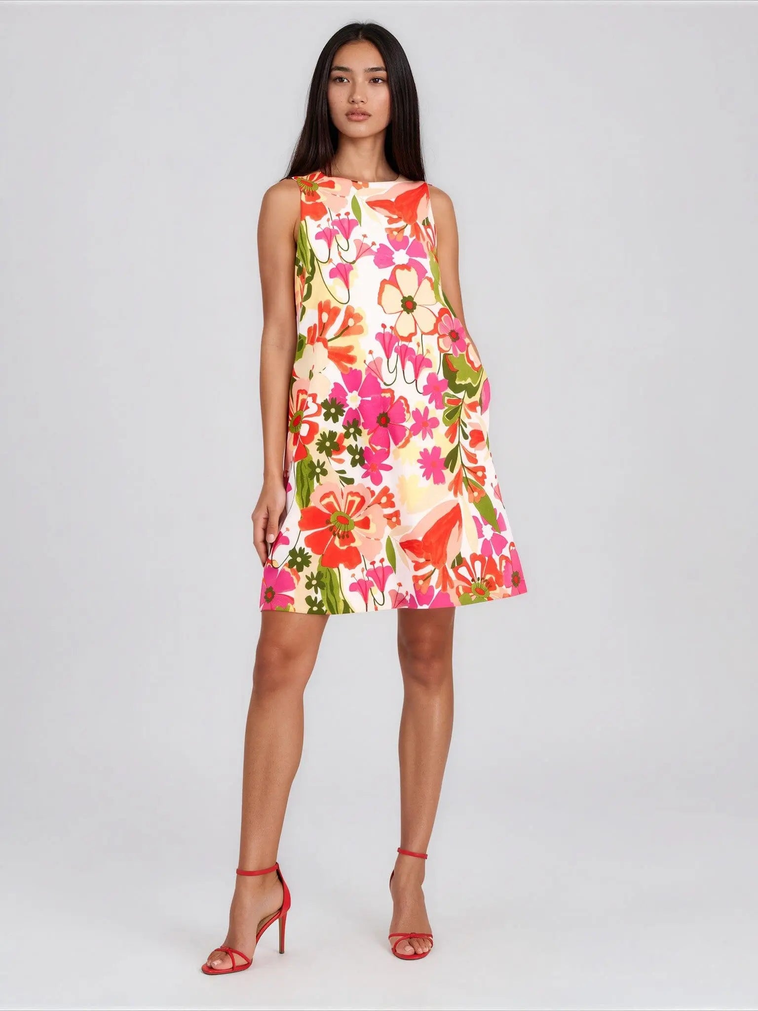 Petite Printed Sleeveless Scuba Trapeze Dress - Layalita