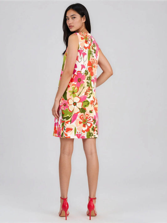 Petite Printed Sleeveless Scuba Trapeze Dress - Layalita