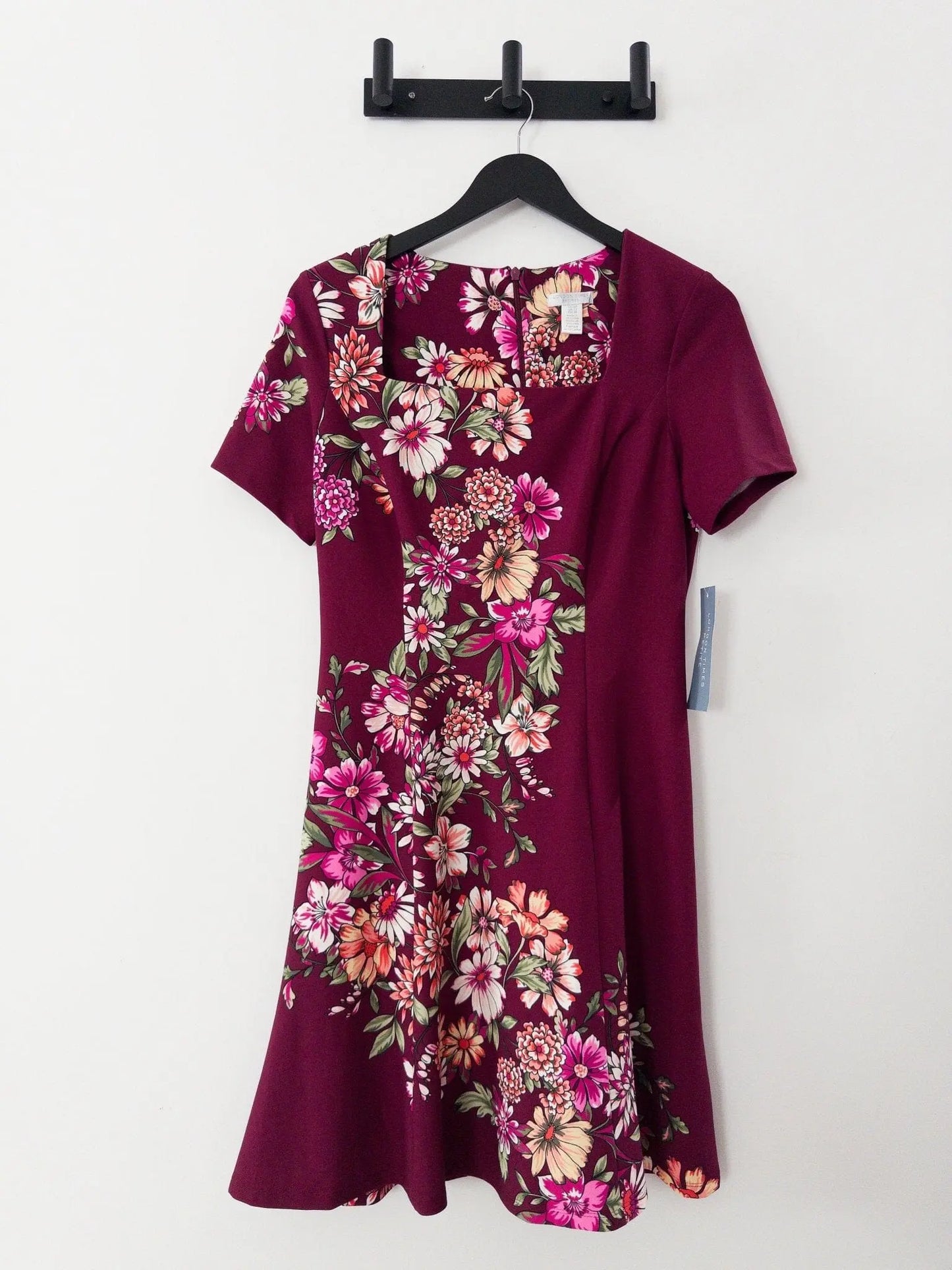 Petite Size Short-Sleeve Fit and Flare Dress London Times 