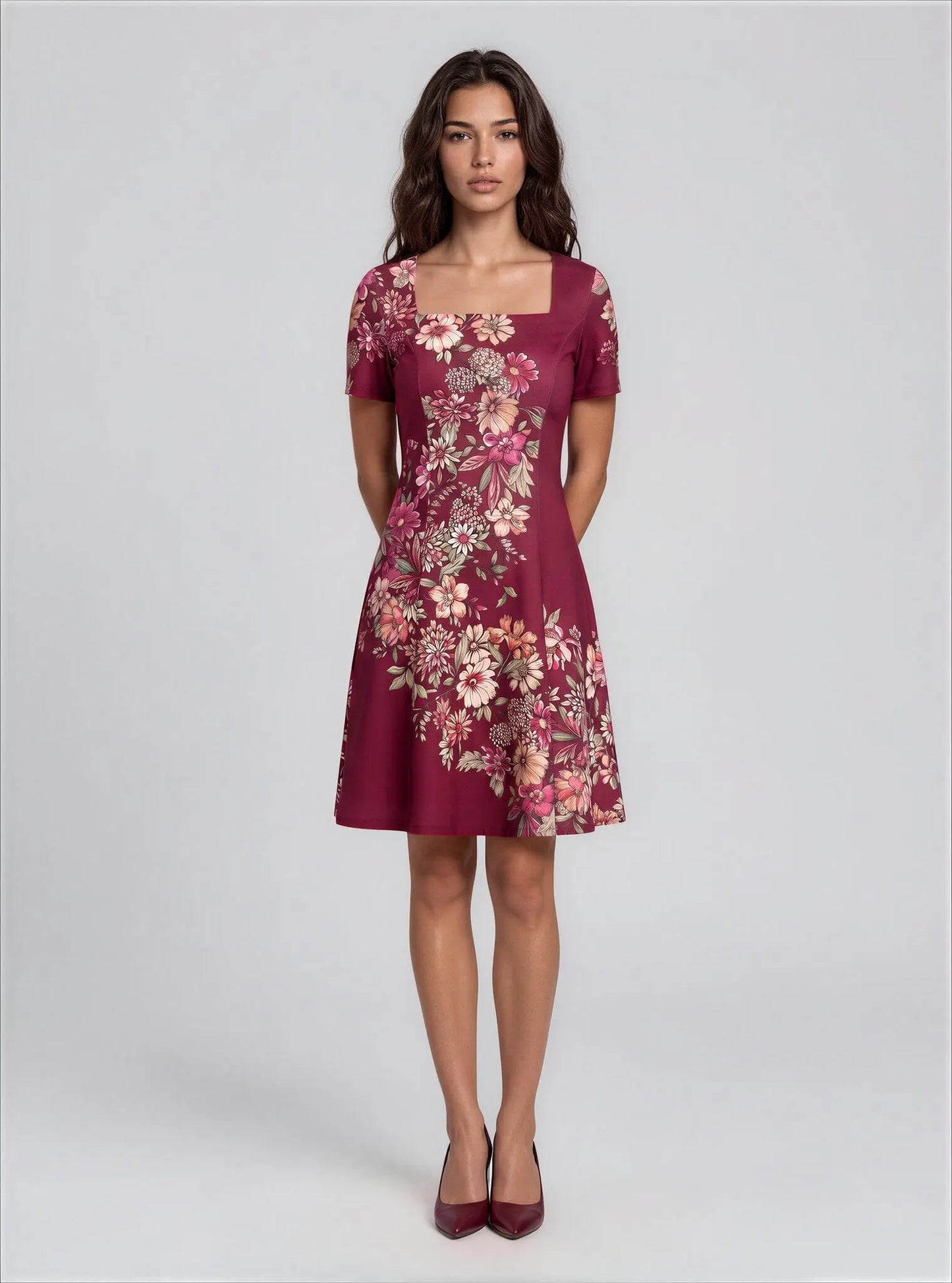 Petite Size Short-Sleeve Fit and Flare Dress London Times 