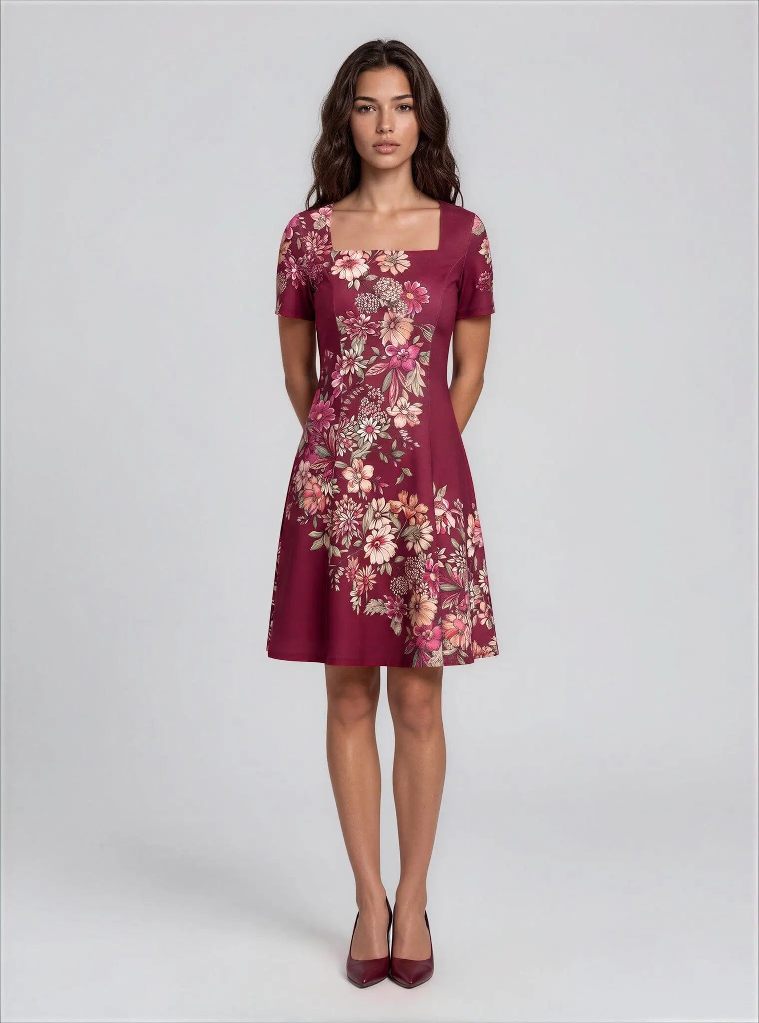 Petite Size Short-Sleeve Fit and Flare Dress London Times 