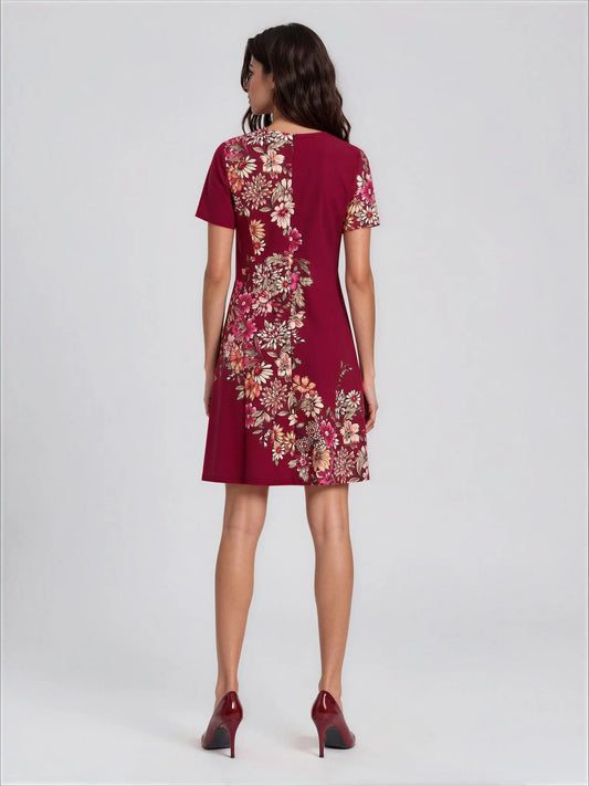 Petite Size Short-Sleeve Fit and Flare Dress London Times 