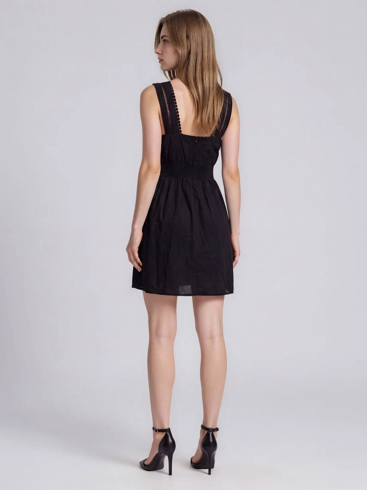 Petite V-Neck Sleeveless Lace-Inset Mini Dress - Layalita