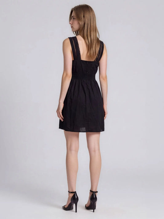 Petite V-Neck Sleeveless Lace-Inset Mini Dress - Layalita