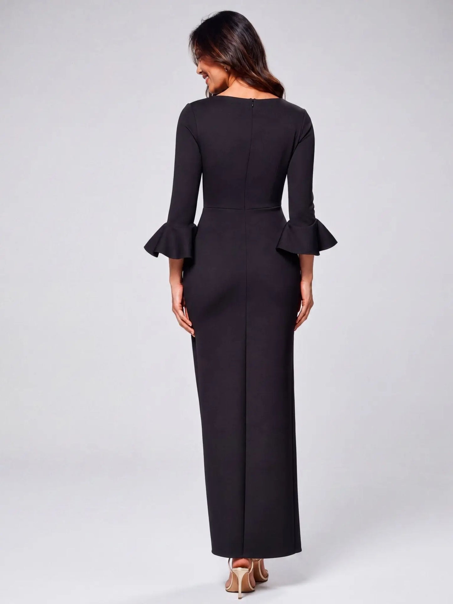 Petites V-Neck Scuba Long Sheath Dress - Layalita