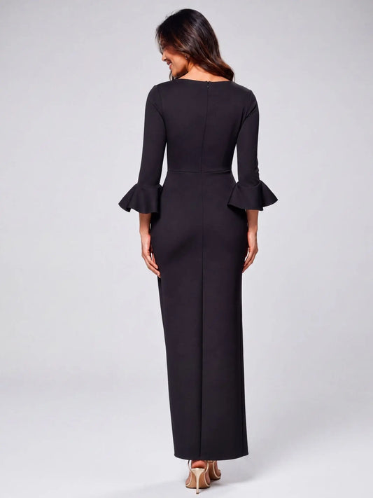 Petites V-Neck Scuba Long Sheath Dress - Layalita