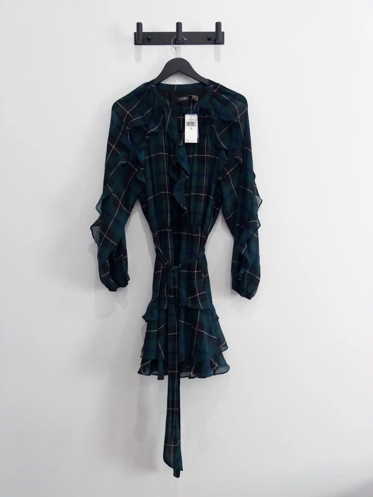 Plaid Ruffle-Trim Georgette Tiered Dress Lauren Ralph Lauren 