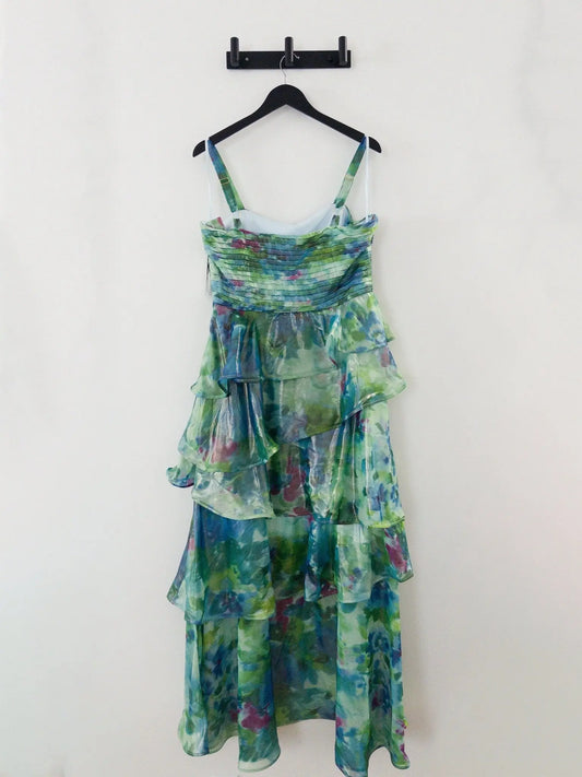 Pleated - Bodice Tiered Chiffon Gown - Layalita