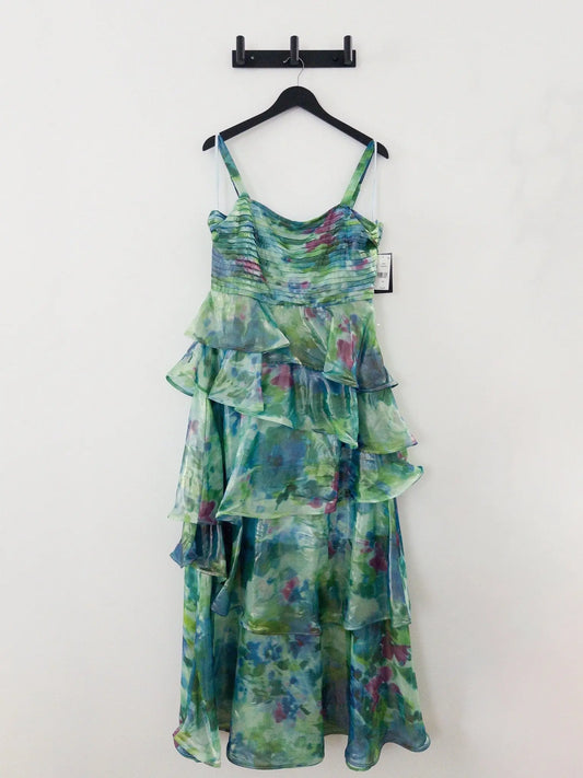 Pleated - Bodice Tiered Chiffon Gown - Layalita