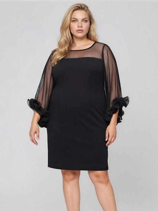Plus Size 3/4-Sleeve Crepe A-Line Dress Alex Evenings 