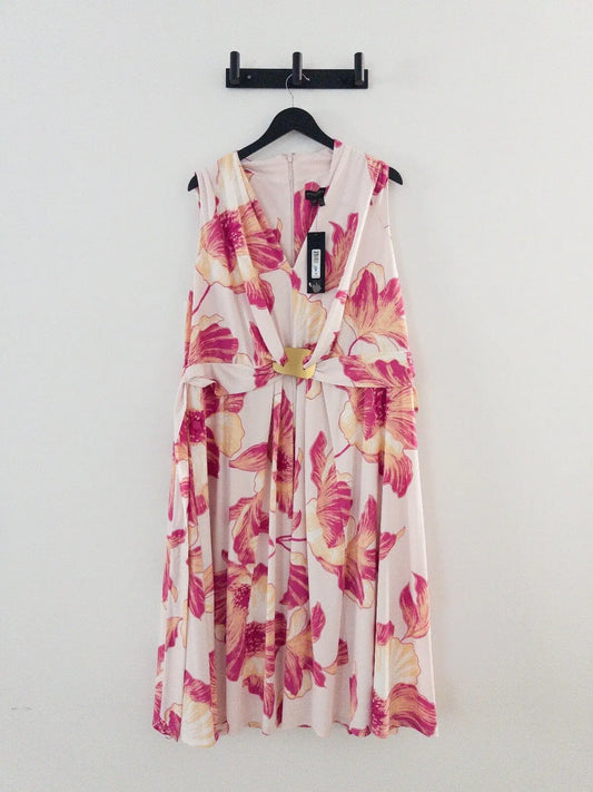 Plus Size Floral-Print Belted Midi Dress Donna Karan New York 