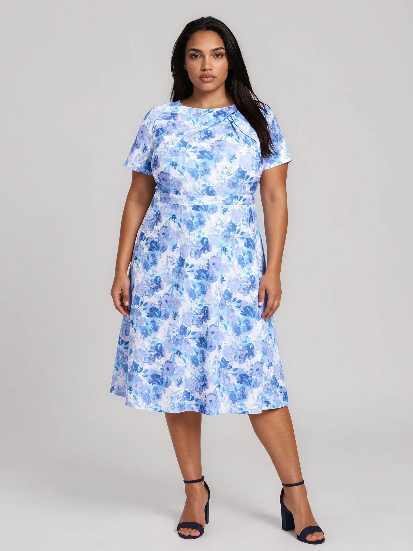 Plus Size Floral-Print Bow Fit & Flare Dress - Layalita
