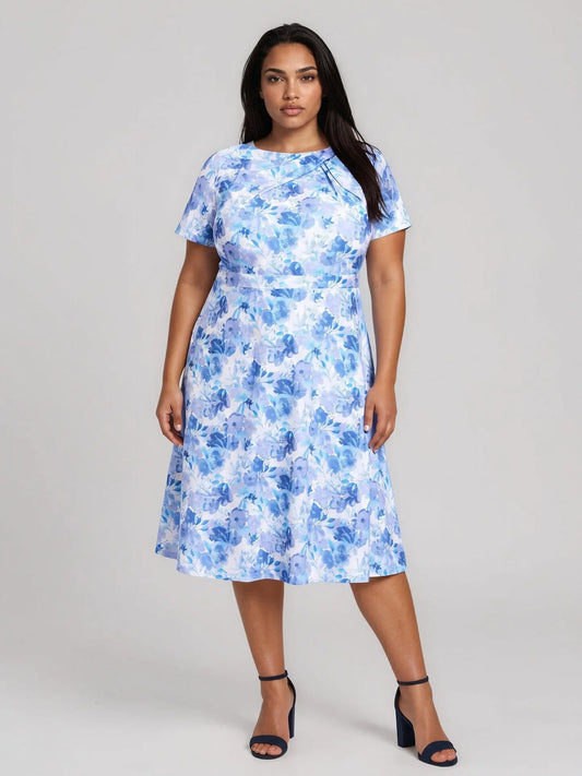 Plus Size Floral-Print Bow Fit & Flare Dress - Layalita