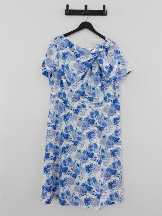 Plus Size Floral-Print Bow Fit & Flare Dress - Layalita