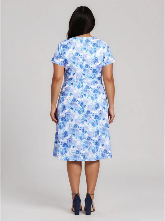 Plus Size Floral-Print Bow Fit & Flare Dress - Layalita