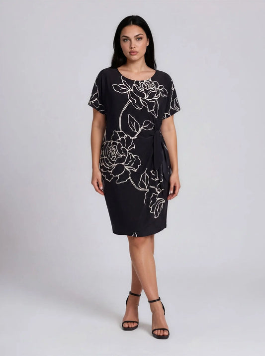 Plus Size Floral-Print Faux-Wrap Dress - Layalita