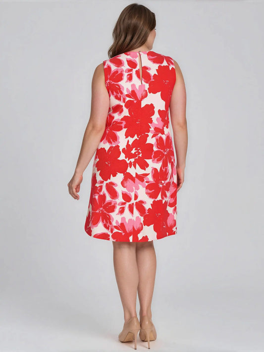 Plus Size Floral - Print Sleeveless Shift Dress - Layalita