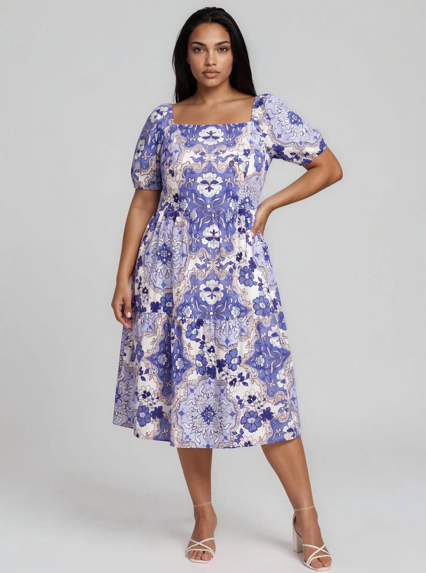 Plus Size Floral-Print Square-Neck Dress - Layalita