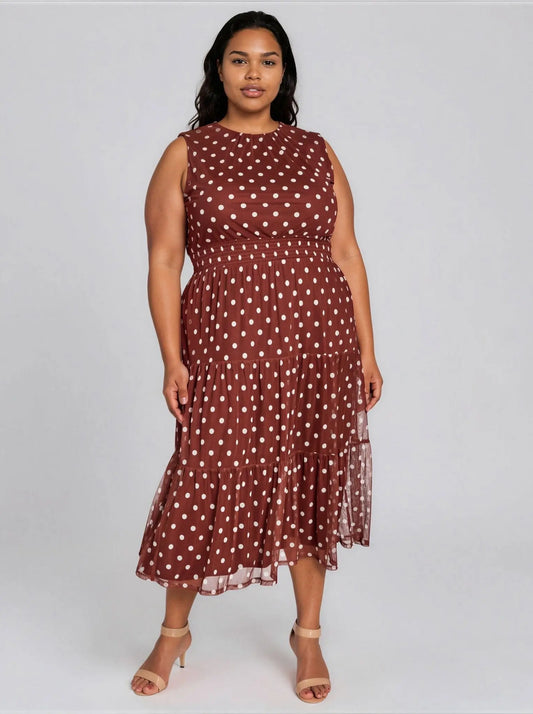 Plus Size Jewel - Neck Sleeveless Midi Dress - Layalita