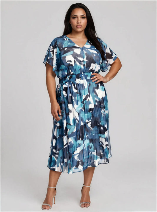Plus Size Printed Flutter-Sleeve Midi Dress DKNY 
