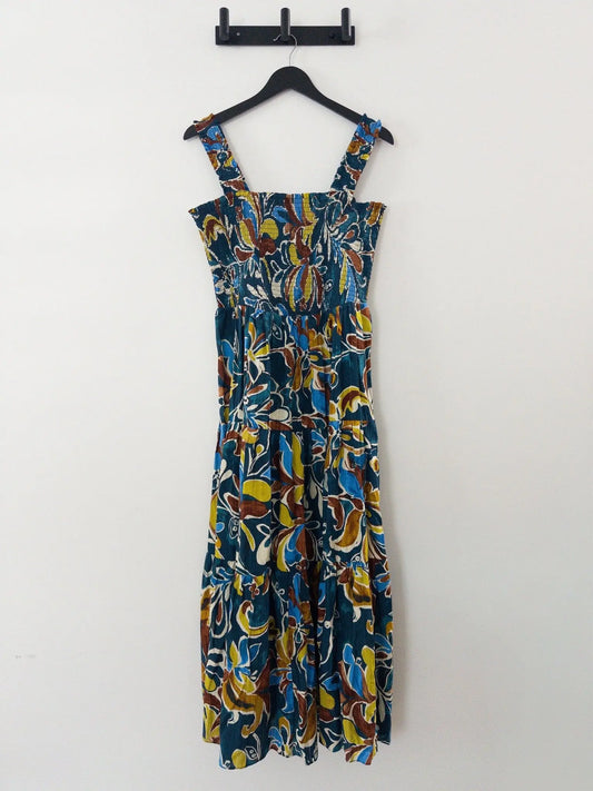 Plus Size Printed Smocked Cotton Sleeveless Maxi Dress - Layalita