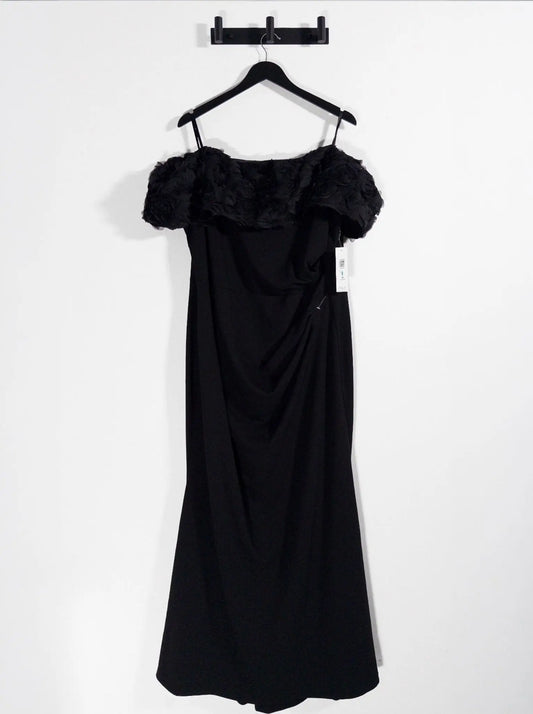 Plus Size Rosette - Trim Off - The - Shoulder Evening Gown - Layalita