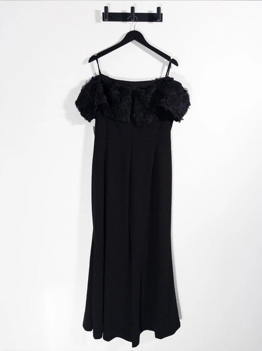 Plus Size Rosette - Trim Off - The - Shoulder Evening Gown - Layalita