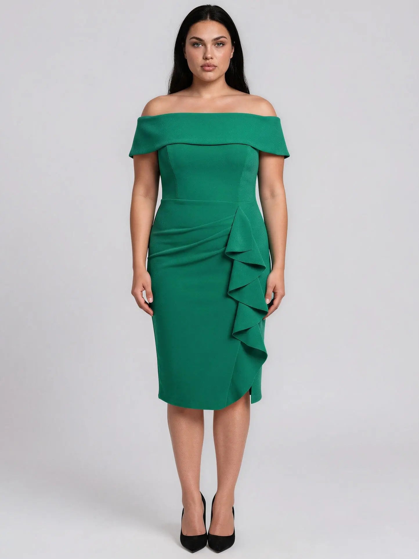 Plus Size Ruffled Off-The-Shoulder Dress - Layalita