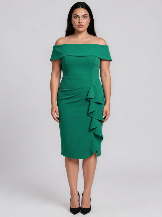 Plus Size Ruffled Off-The-Shoulder Dress - Layalita