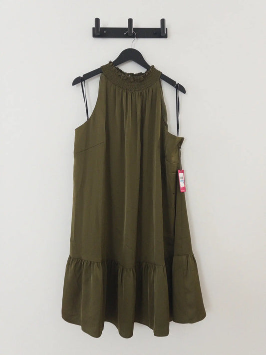 Plus Size Satin Mock-Neck A-Line Dress - Layalita