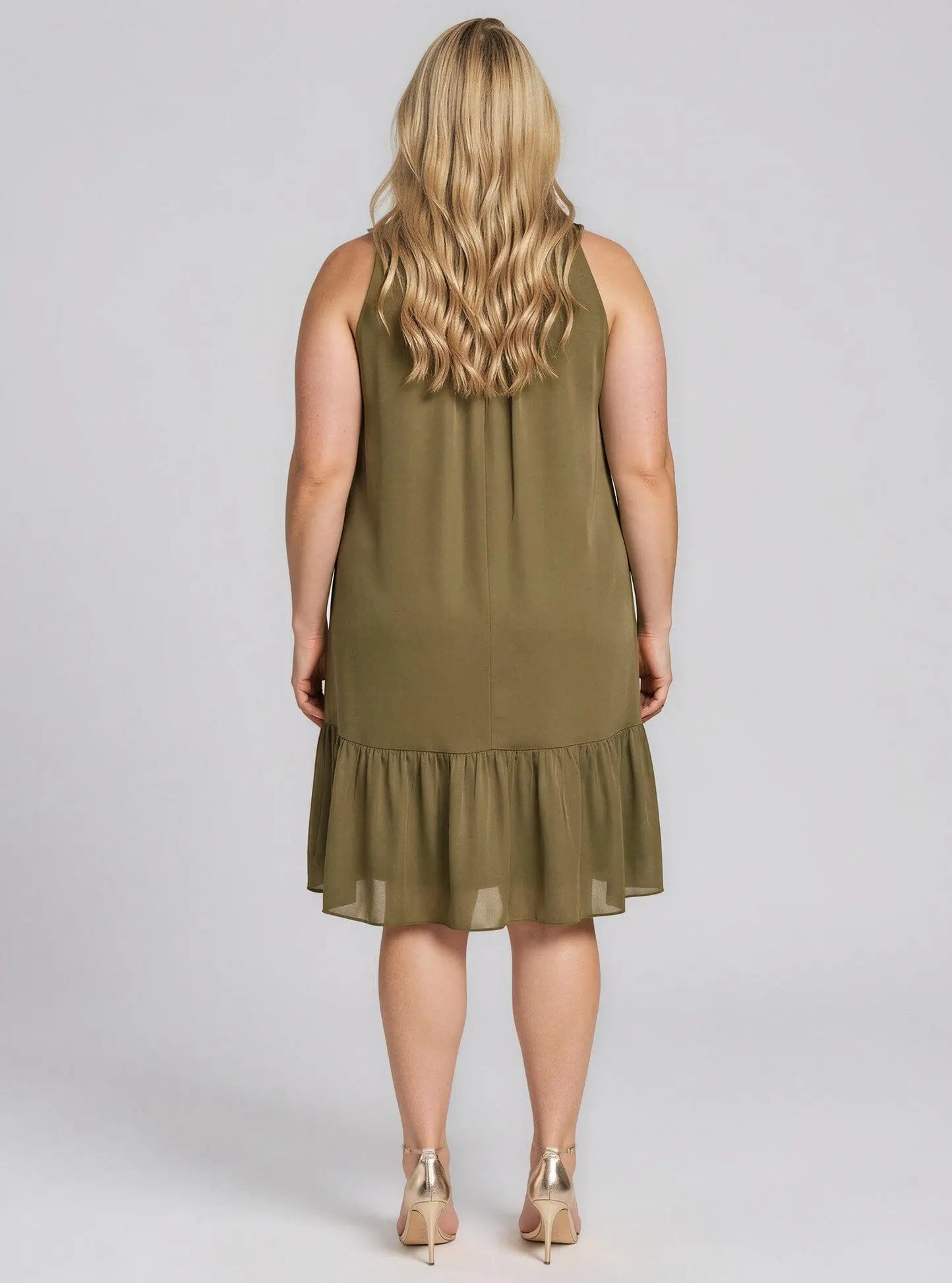 Plus Size Satin Mock-Neck A-Line Dress - Layalita