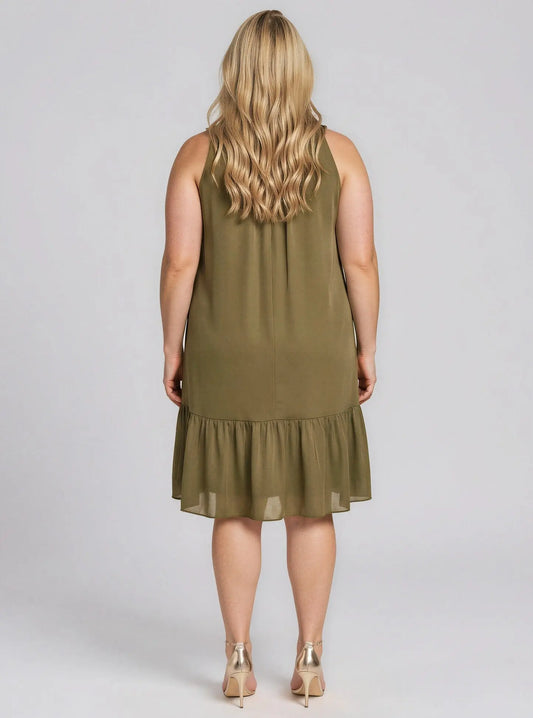 Plus Size Satin Mock-Neck A-Line Dress - Layalita