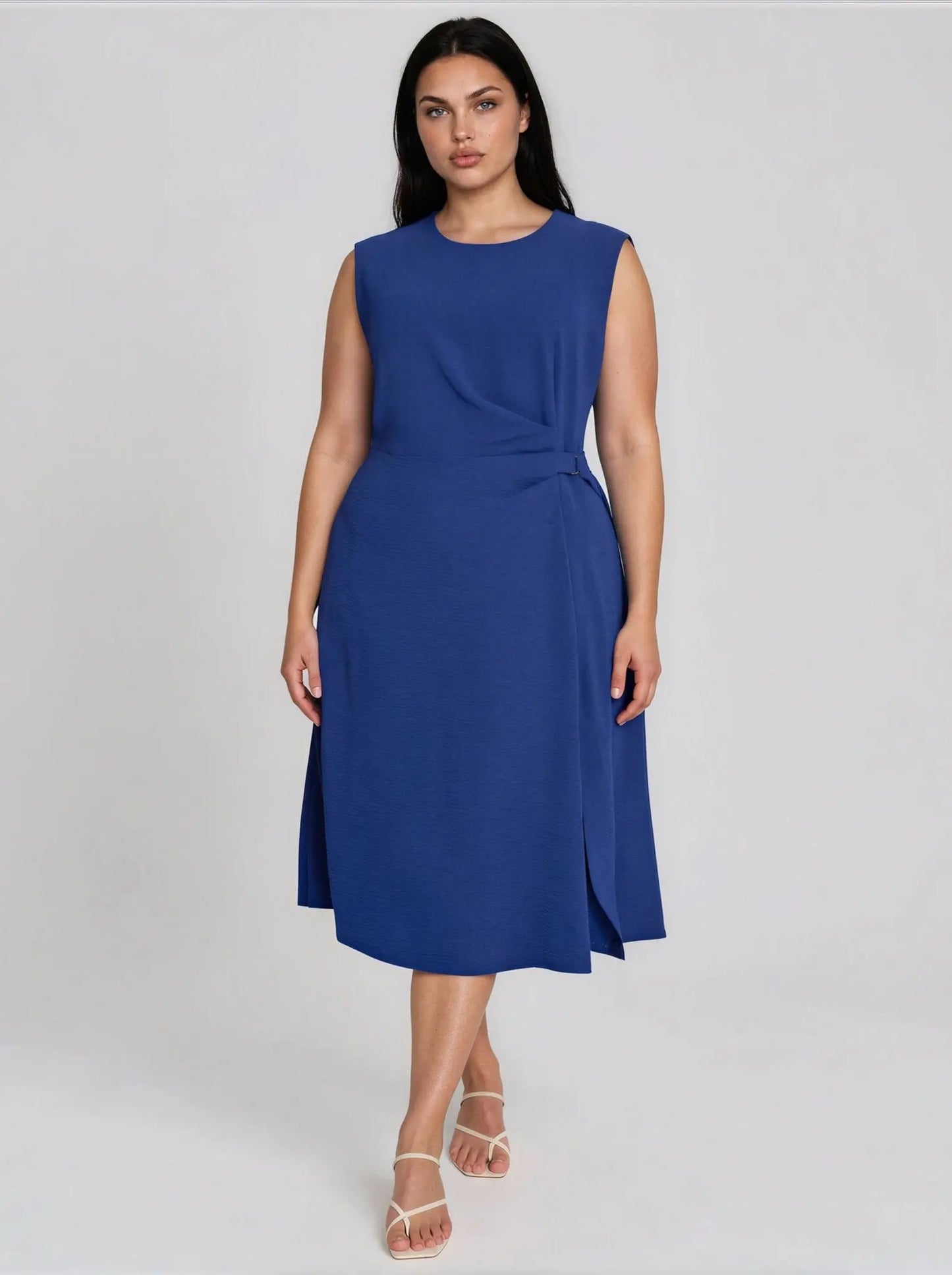 Plus Size Side - Cinched Sleeveless Midi Dress - Layalita