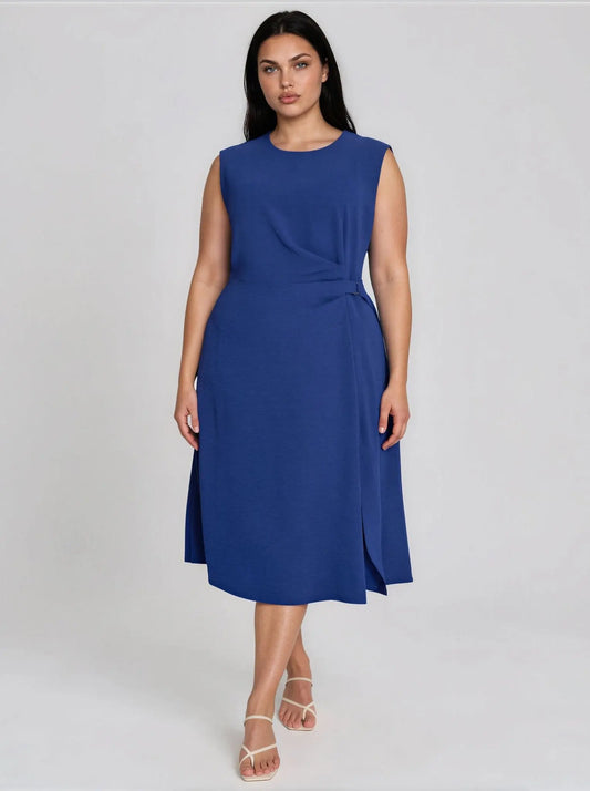 Plus Size Side - Cinched Sleeveless Midi Dress - Layalita