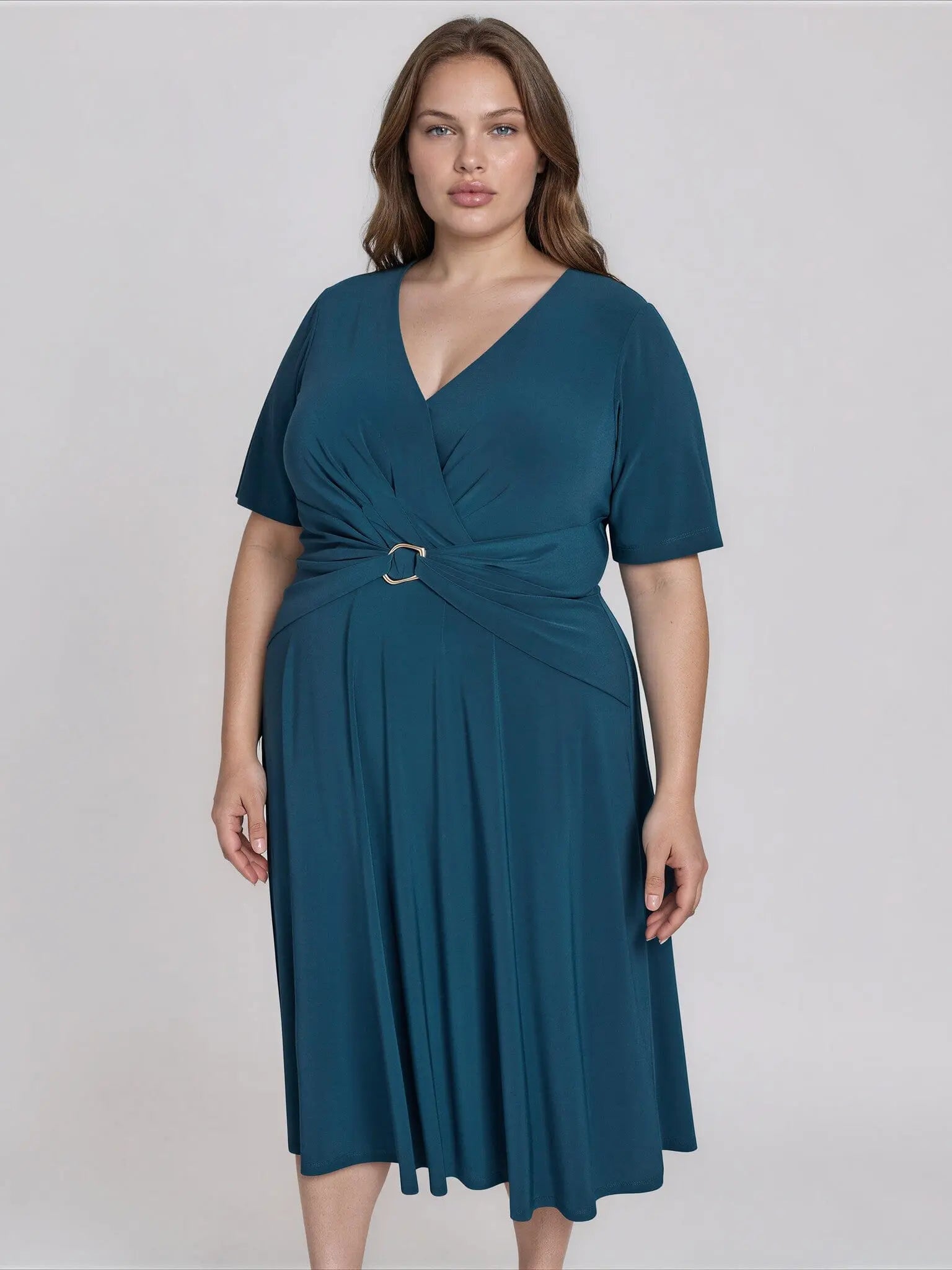 Plus Size V-Neck Jersey Midi Dress - Layalita